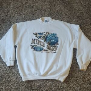 VTG Myrtle Beach Sweatshirt 90s Vacation Sweater White Crewneck Unisex Size XL